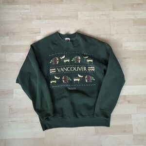 Vintage Vancouver Canada Fruit Of The Look Graphic Dark Green Crewneck Sweater L